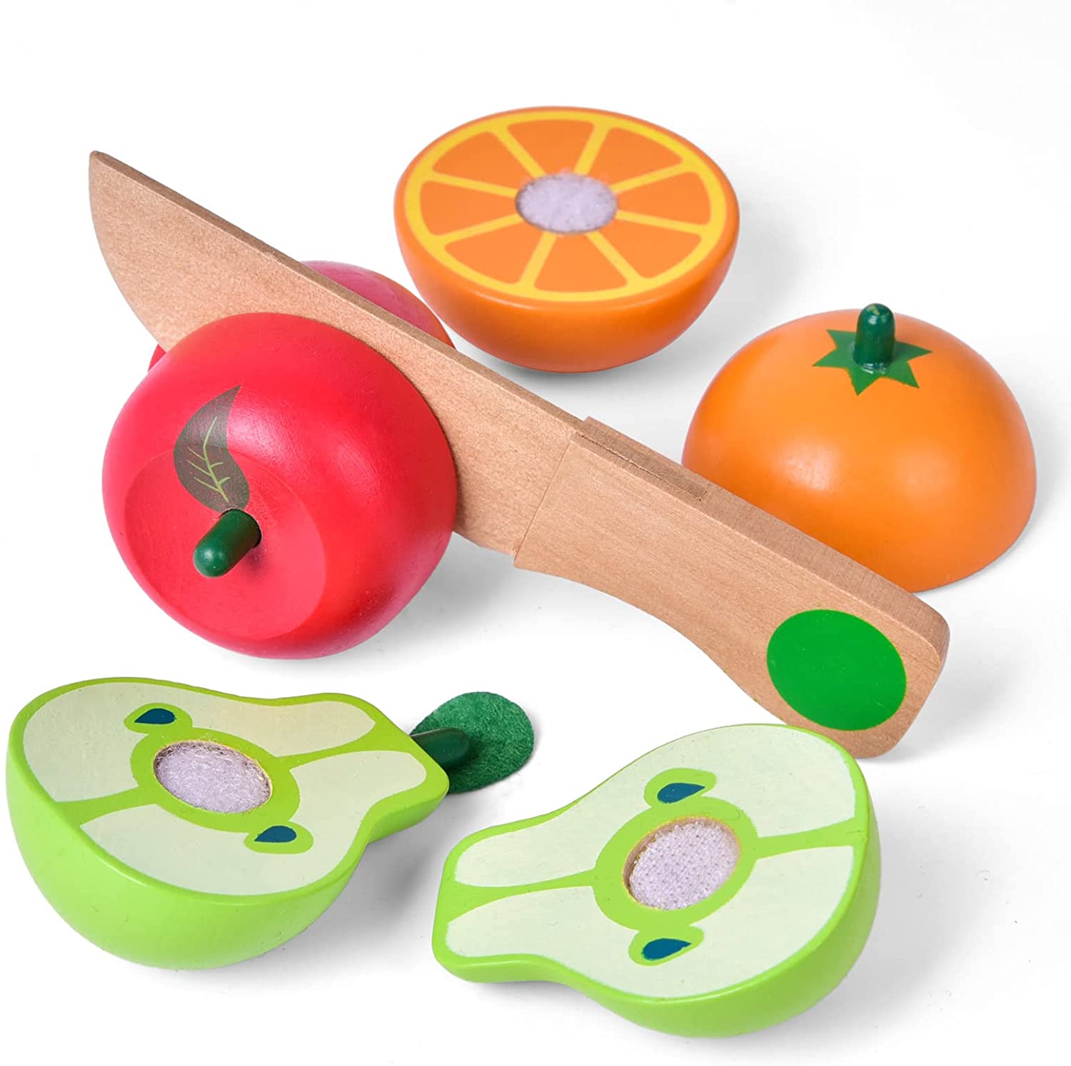 Fun Little Toys 11 Pcs Wooden Pretend Cutting Play Food Set,Early Education Toys,Fruits Slicers Playset for Toddlers,Briyhday,Xmas Gifts for Boys,Girls