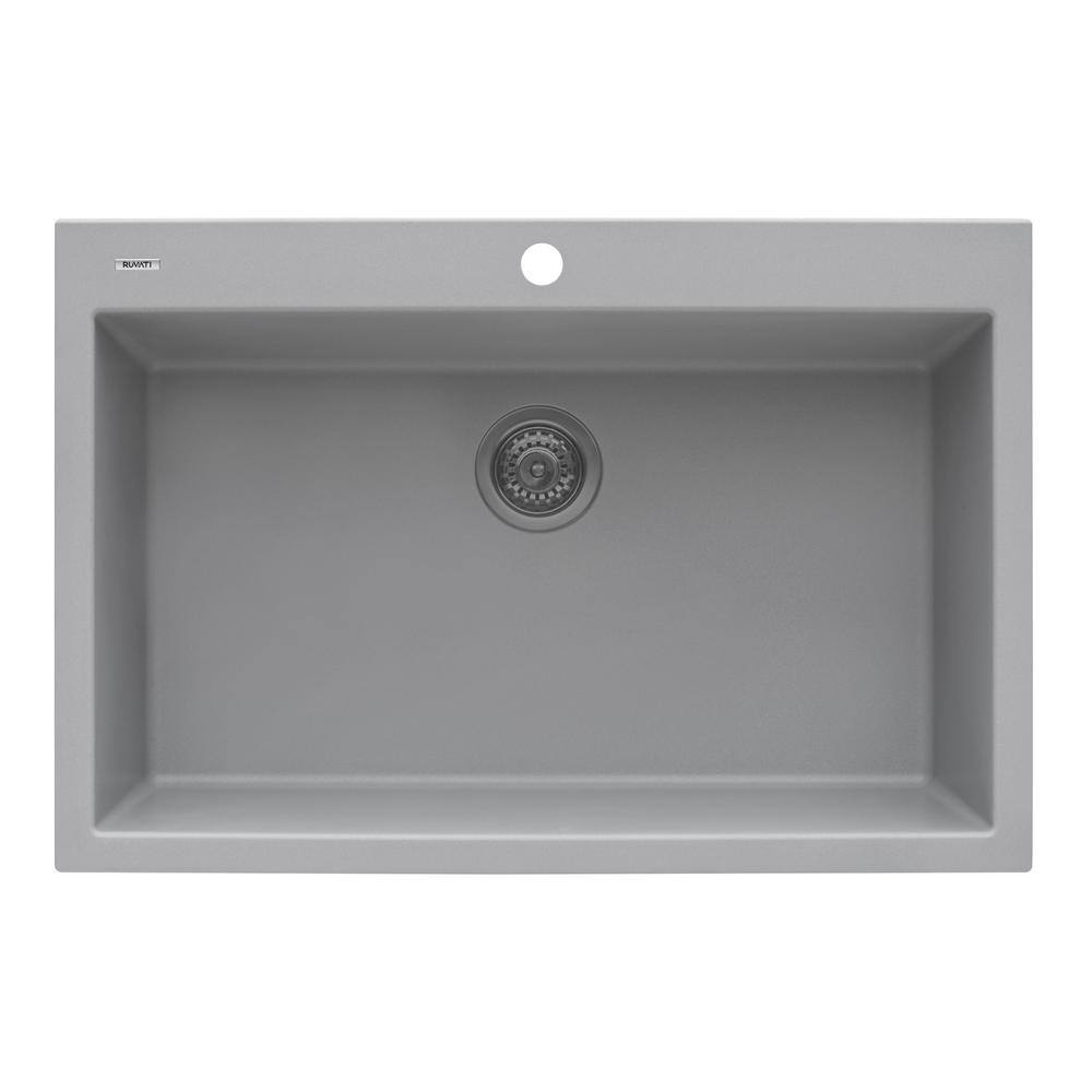 Ruvati epiGranite Silver Gray Granite Composite 30 in. x 20 in. Single Bowl Drop-In Kitchen Sink RVG1030GR