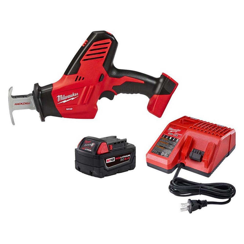 MW M18 18V Lithium-Ion Cordless Hackzall Reciprocating Saw with M18 Starter Kit One 5.0Ah Battery and Charger 48-59-1850-2625-20