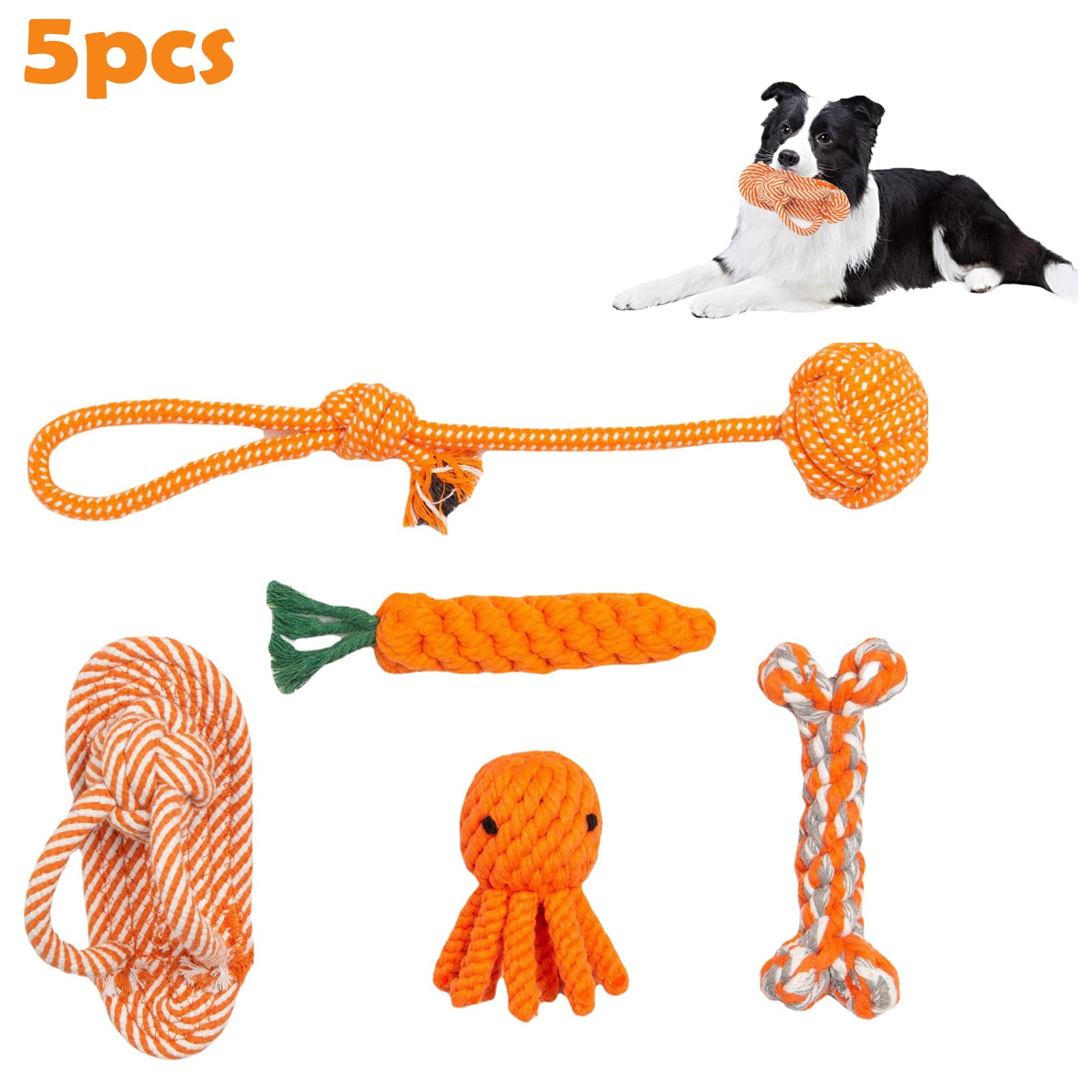 FunChaos Dog Toys， 5 Pack Dog Rope Toys for Aggressive Chewers，  Interactive Tough Dog Chew Toys Puppy Teething Toys for Small and Medium Dogs