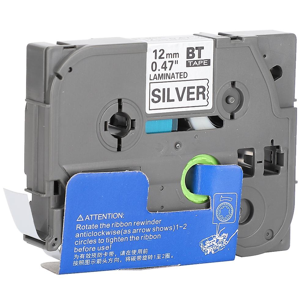 Label Tape Ribbon For Brother Printer Sticker Printing Paper(12mm Black On Matte Silver)