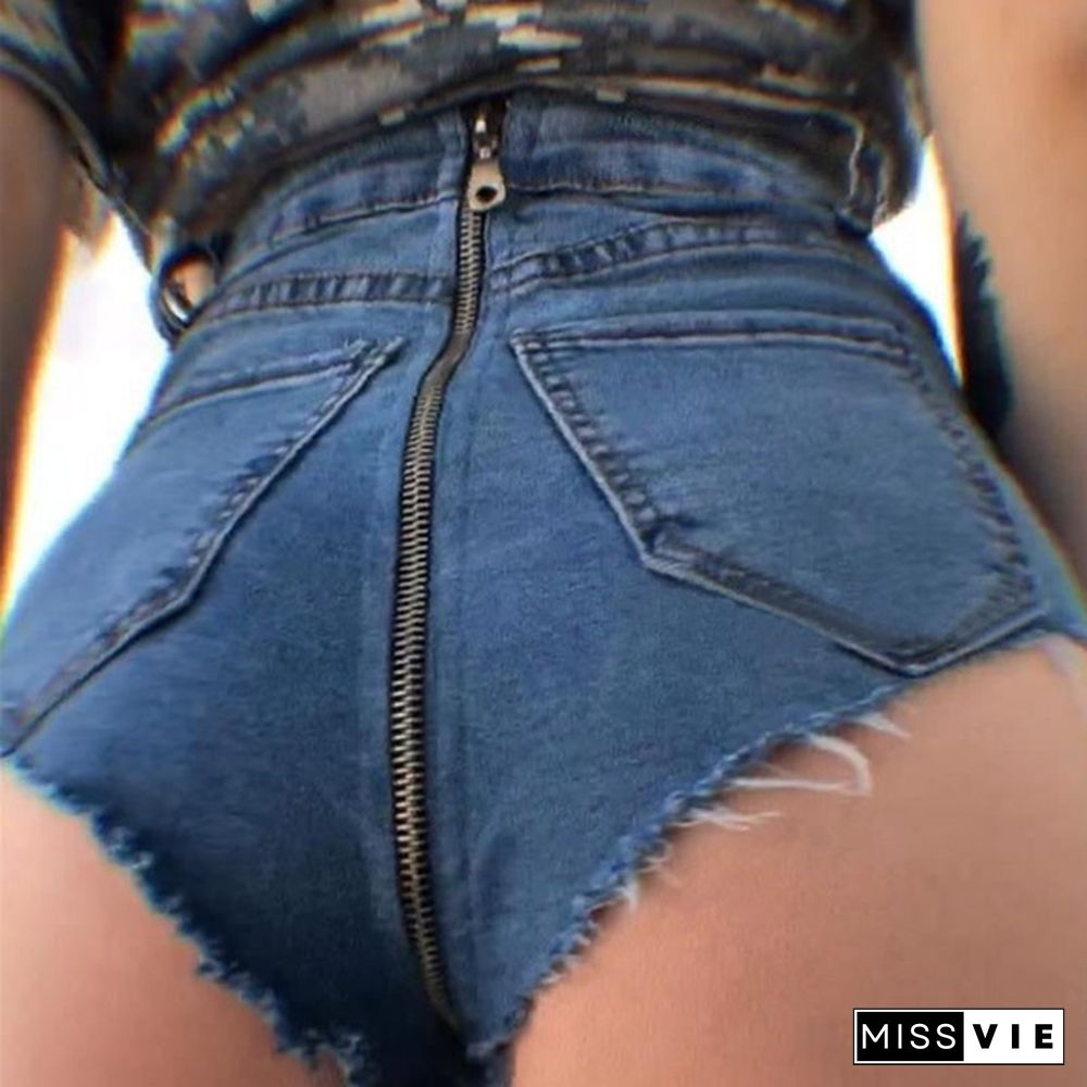 Women's sexy tight shorts with zipper denim shorts