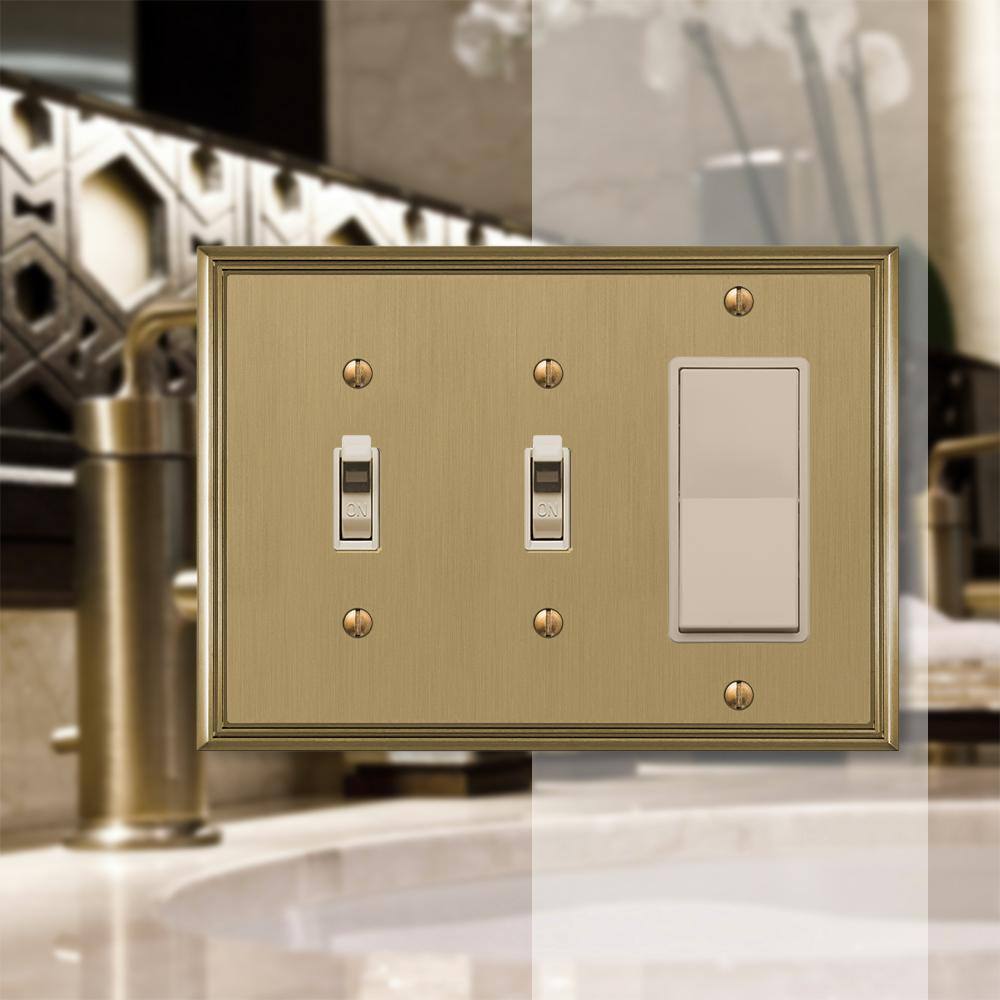 AMERELLE Rhodes 3 Gang 2-Toggle and 1-Rocker Metal Wall Plate - Brushed Bronze 77TTRBZ