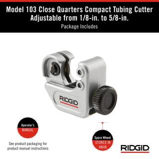 RIDGID 18 in. to 58 in. 103 Close Quarters Copper Aluminum Brass and Plastic Tubing Cutter Multi-Use Tubing Tool 32975