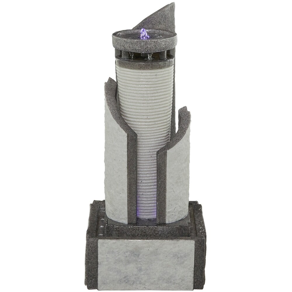 Light Gray Fiberglass 2 Tier Geometric Fountain with LED Light