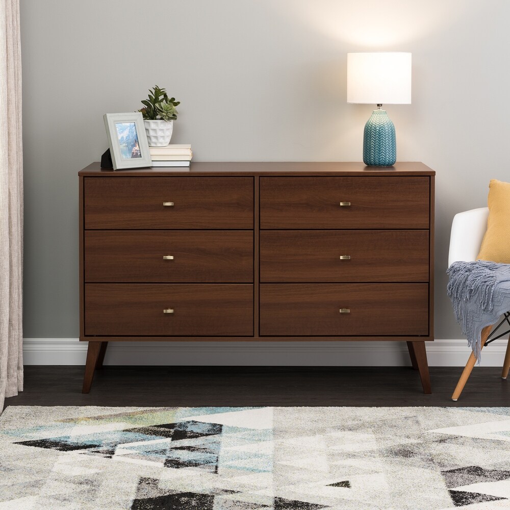 Prepac Milo Mid Century Modern 6 Drawer Double Dresser for Bedroom  Chest of Drawers  Contemporary Bedroom Furniture