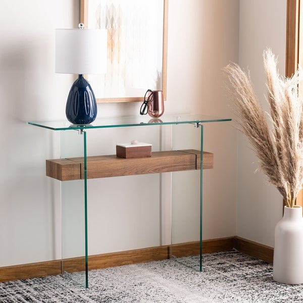 SAFAVIEH Kayley Modern Rectangular Natural/ Glass Console Table - 39.4