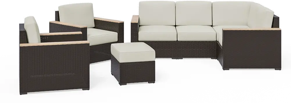 Palm Springs Brown Outdoor 4 Seat Sectional with Arm Chair Set