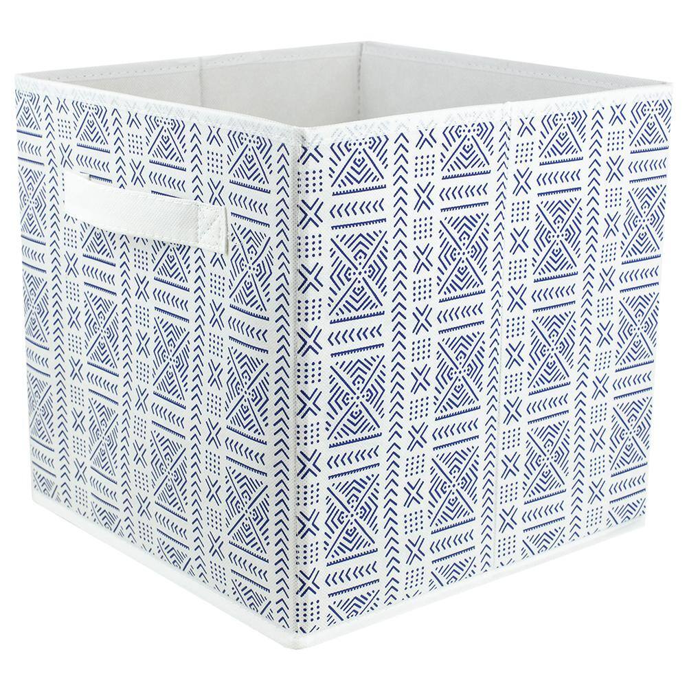 Home Basics 10.5 in. H x 10.5 in. W x 10.5 in. D Blue Fabric Cube Storage Bin HDC51552