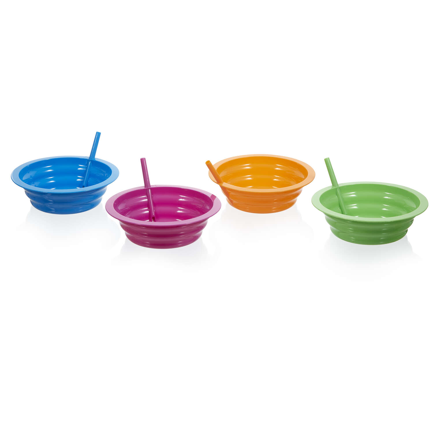 Arrow Home Products Sip-A-Bowl 22 oz Assorted Plastic Round Bowl w/Straw 7-1/4 in. D 4 pk