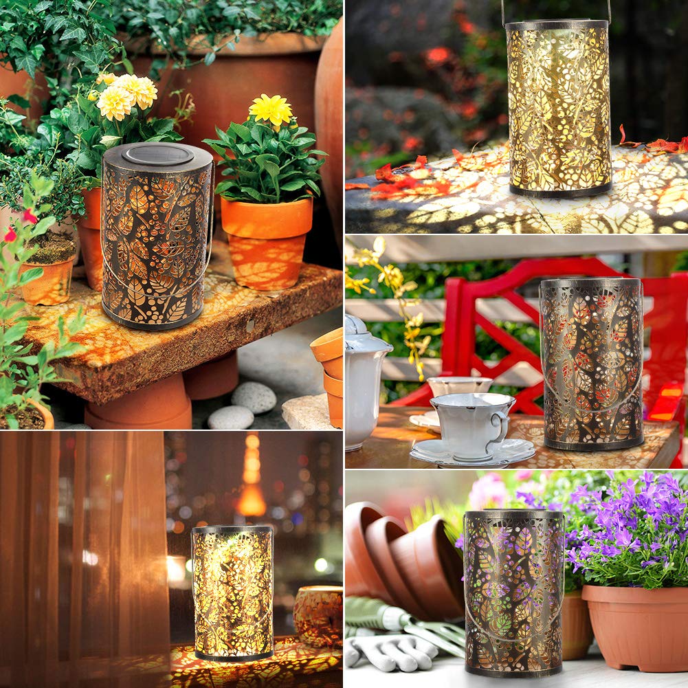 Garden Hanging Lights Solar Lantern Lights Outdoor，Metal Leaf Pattern Lights Lamp for Patio，Outside or Table (Leaf.)