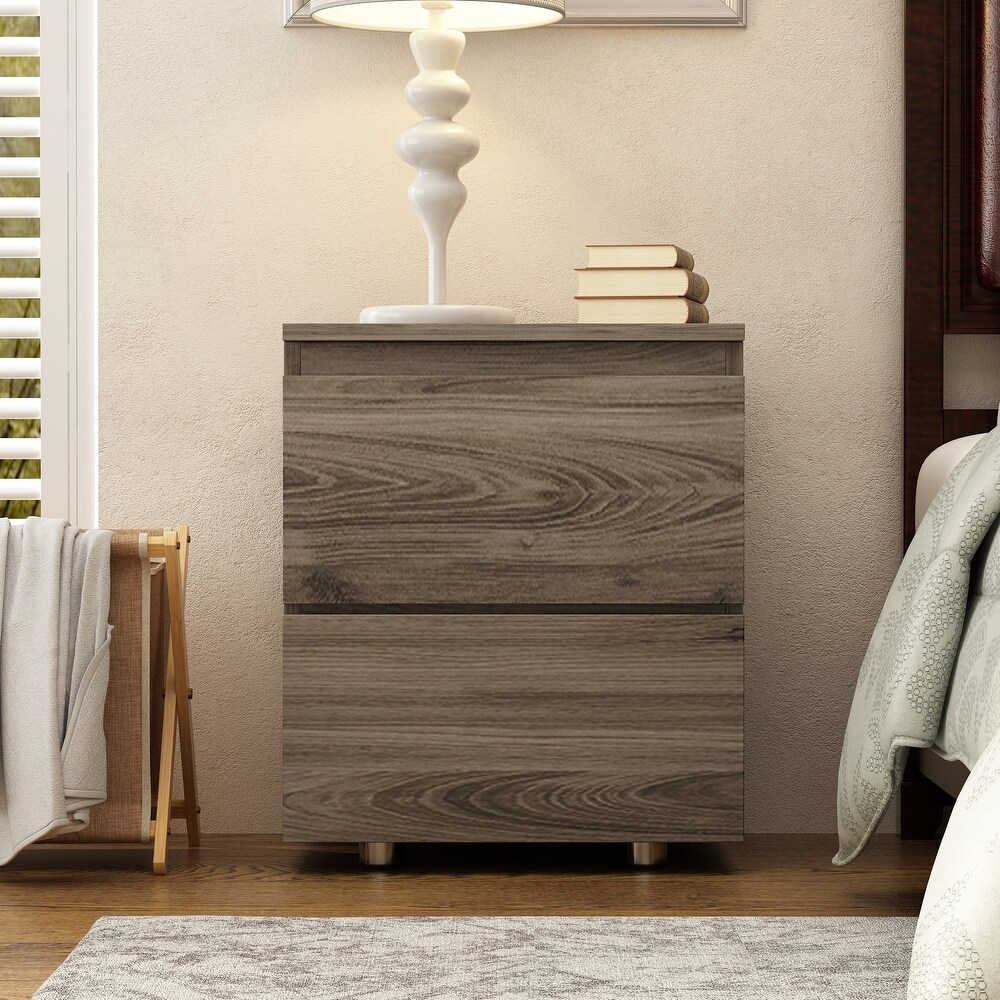 Nightstand Bedside Table Wood 2 Drawer End Table White/Brown