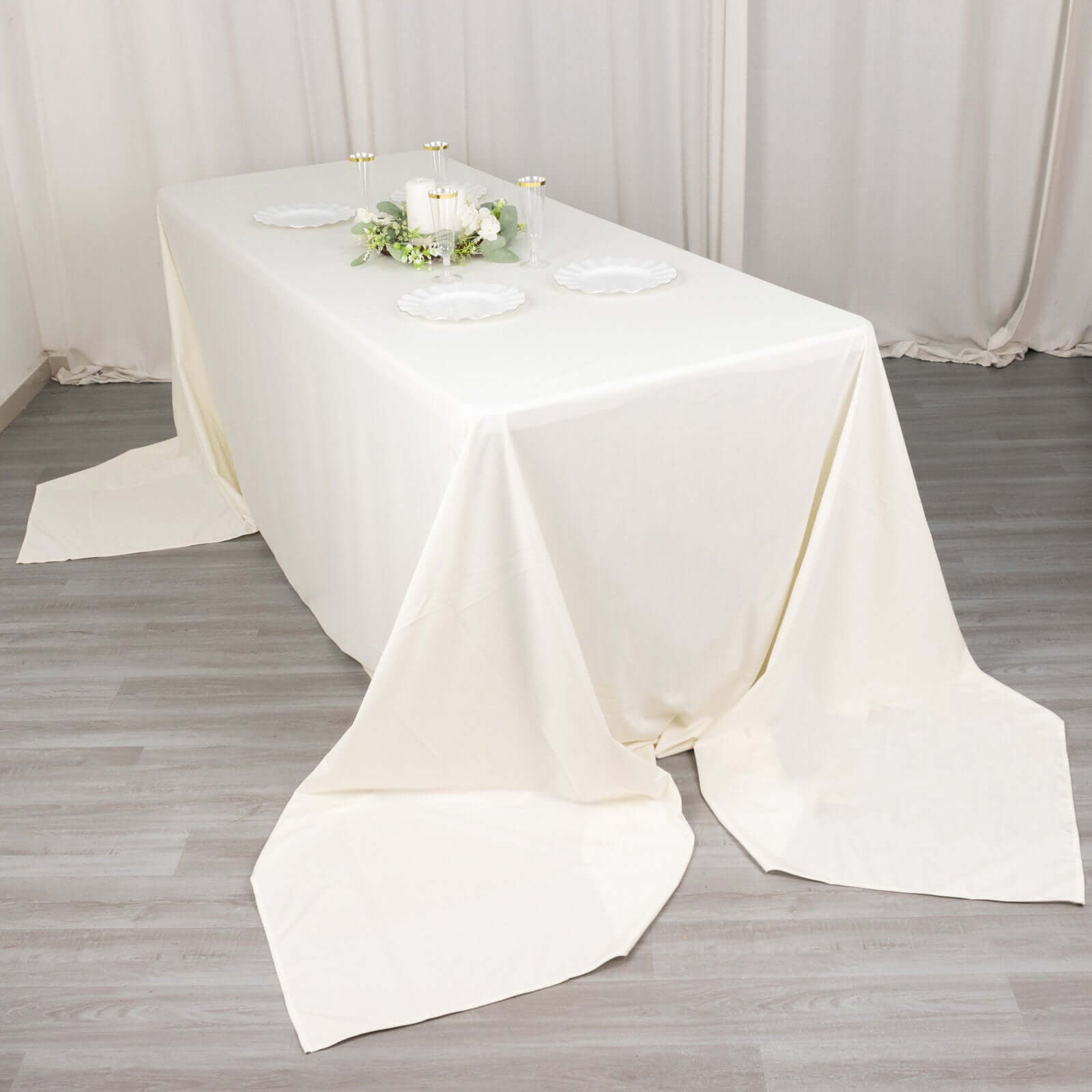 Ivory Premium Scuba Rectangular Tablecloth, Wrinkle Free Polyester Seamless Tablecloth 90