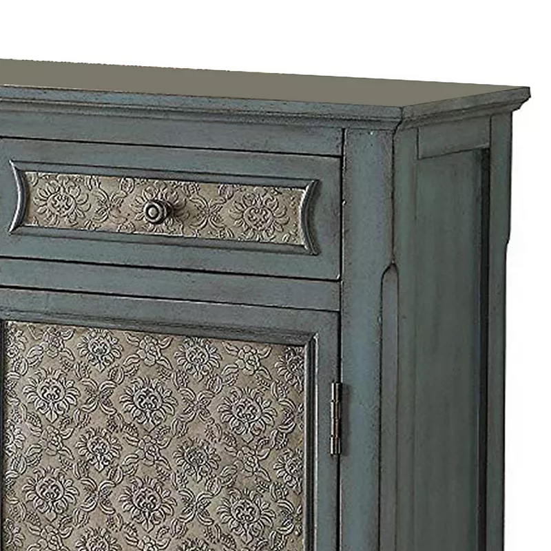 Storage Cabinet with 2 Doors and 2 Drawers， Antique Blue