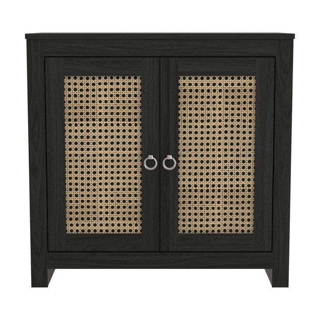 Galano Joreen 2 Door Rustic Black Oak With Rattan Paper Accent Cabinet 30 9 In X 15 7 In X 30 0 In