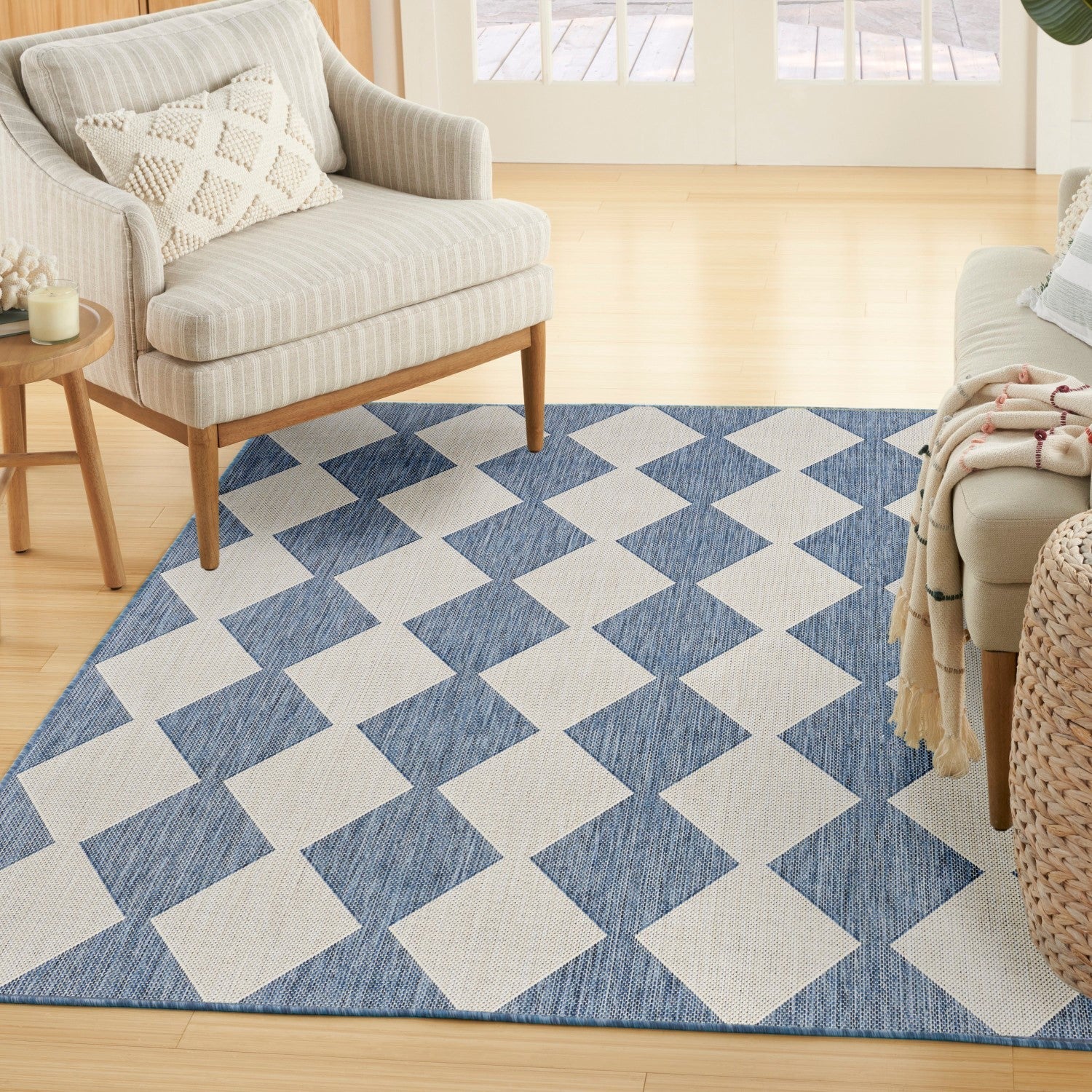 Positano Indoor/Outdoor Navy Blue Geometric Rug