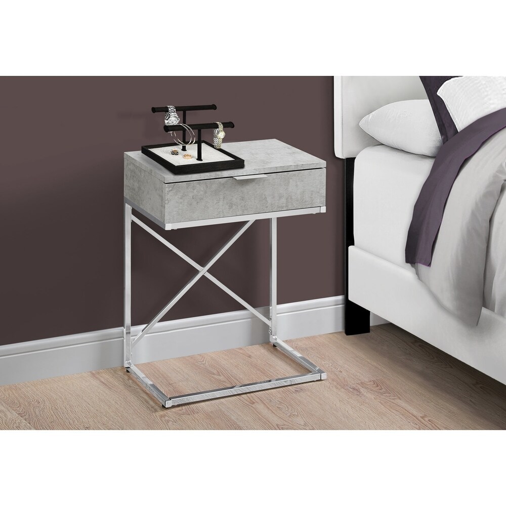 Accent Table  Side  End  Nightstand  Lamp  Storage Drawer  Living Room  Bedroom  Metal  Laminate  Chrome  Contemporary