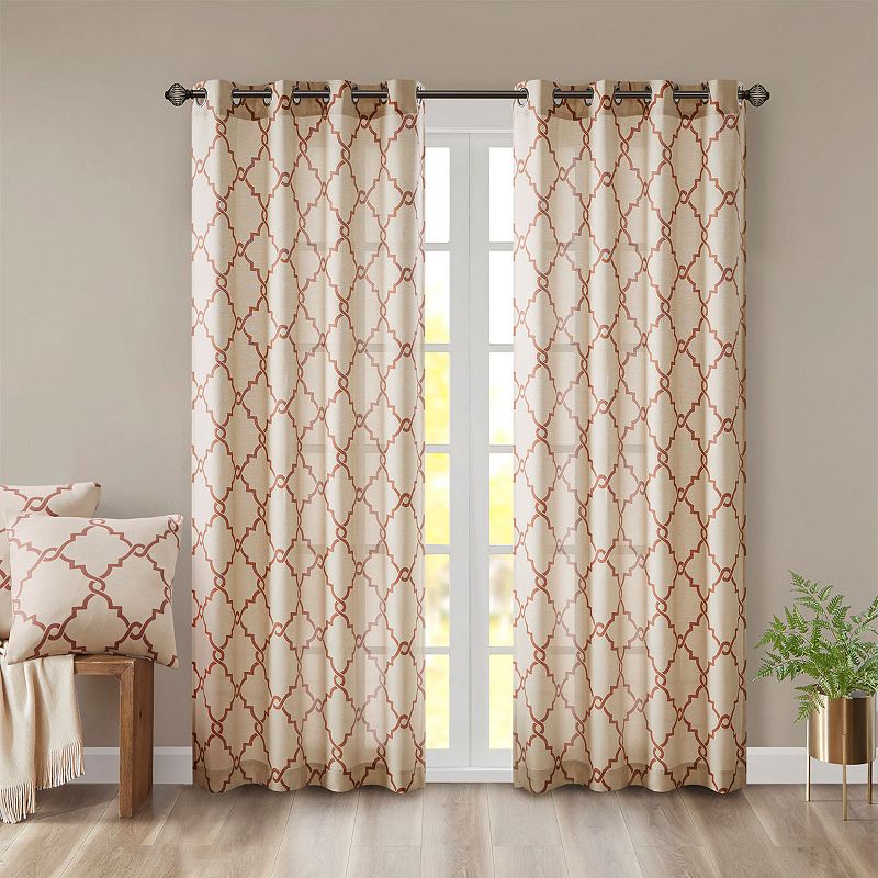 Madison Park 1-Panel Westmont Fretwork Print Light Filtering Window Curtain