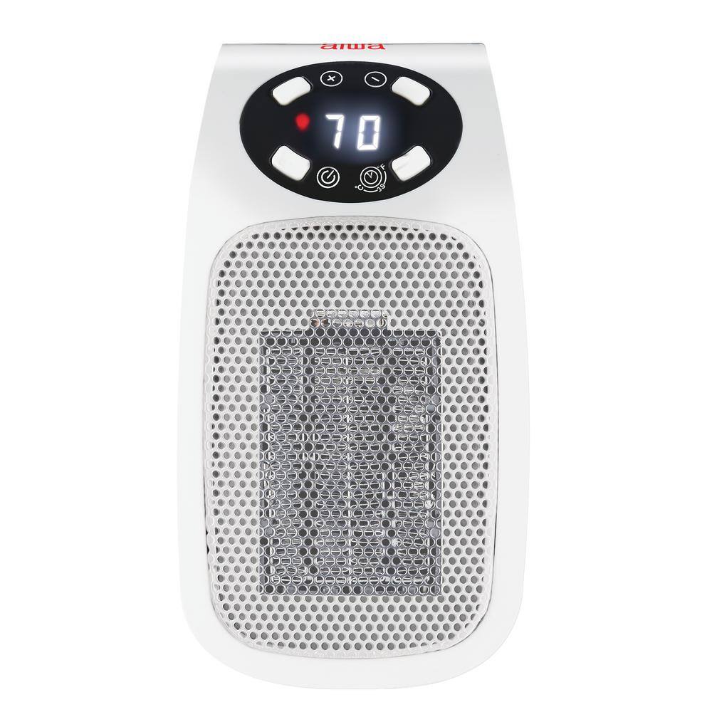 AIWA 7.87 in Electric Outlet Ceramic Plug-In Space Heater LCD Digital Screen Up to 24-Hour Timer 400-Watt WSH3-1003-WHT