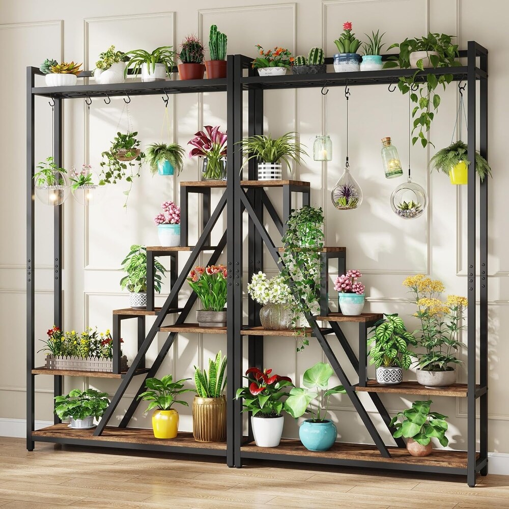 70.9 Inches Tall Plant Stand  7 Tier Large Plant Shelf with 5 S Hooks