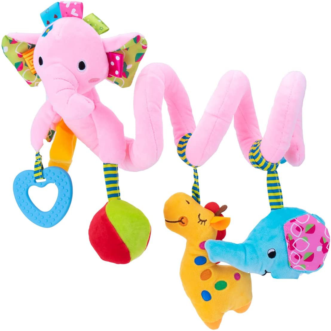 Car Seat Newborn Toys， Stroller Toys 3-24 Months， Hanging Plush Rattle Crib Toys Baby Boy Girl Child (Pink Elephant)