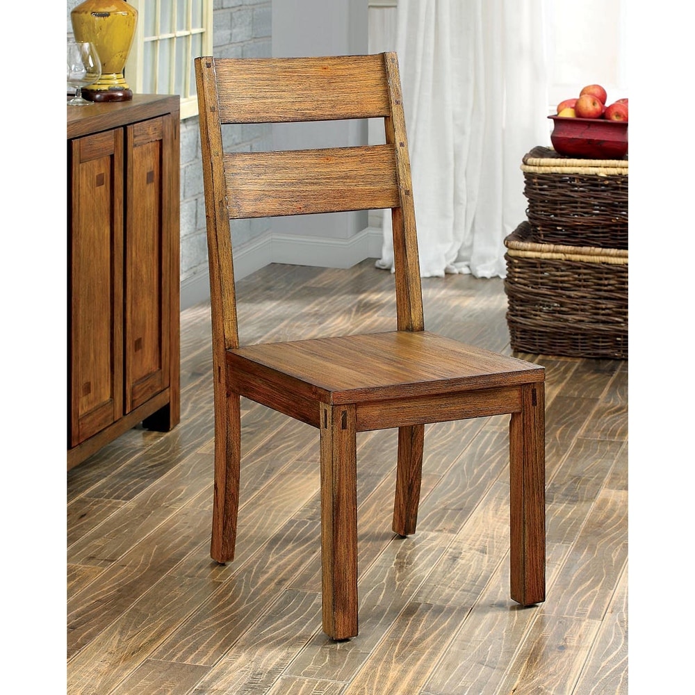 Furniture of America Maiz Rustic Oak Solid Wood Dining Chairs (Set of 2)