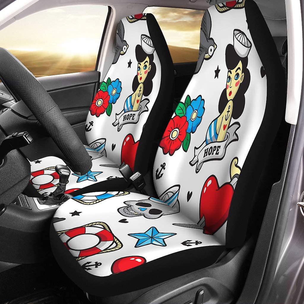 Set Of 2 Car Seat Covers Lifebuoy Woman Skull Universal Auto Front Seats Protector Fits For Car，suv Sedan，truck