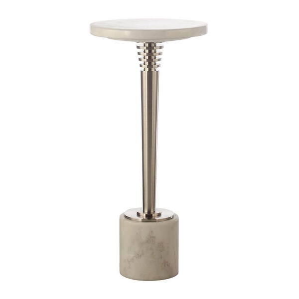 24in High Modern White Marble Living Room Accent ，End，Side Table