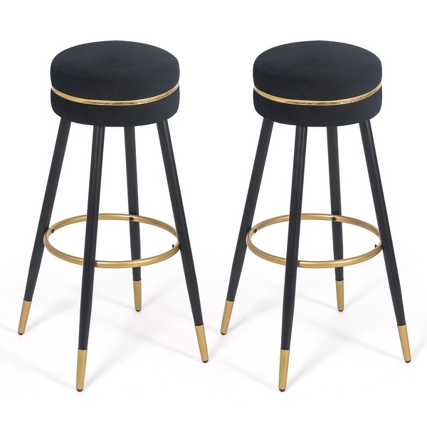 Adeco Set of 2 Bar Stools， Round Counter Height Stools Modern Footrest