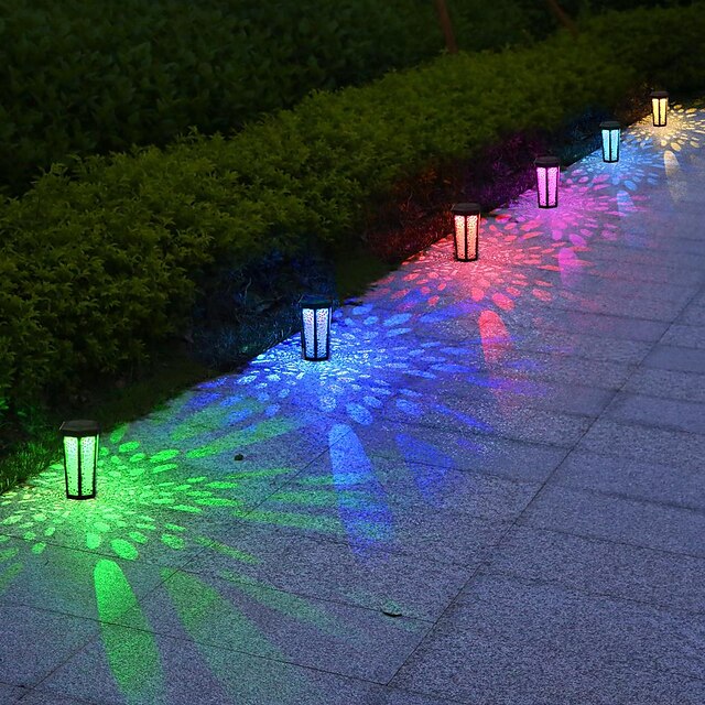 Solar Light Hollow Lawn Retro Garden Light RGB Warm White 2 Modes Lighting Outdoor Garden Courtyard Waterproof Solar Lawn Light Park Walkway Decor Lights