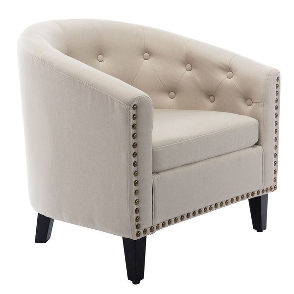 Linen Tufted Barrel Chair Accent Chair for Living Room Bedroom Club Chairs