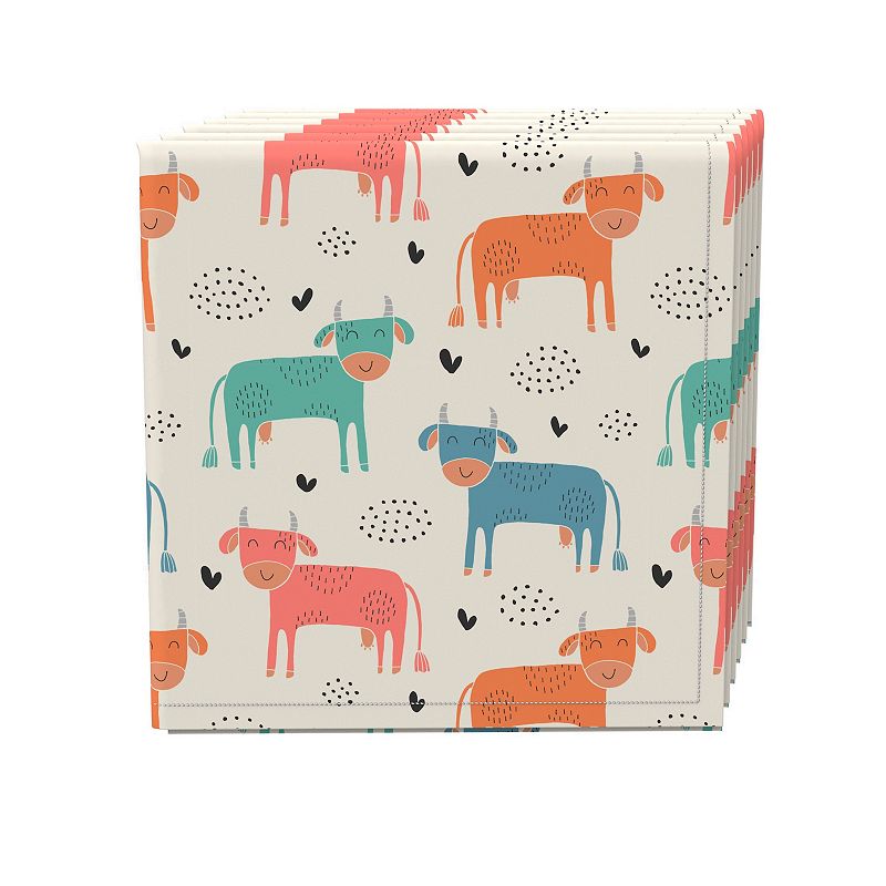 Napkin Set of 4， 100% Cotton， 20x20， Happy Cows