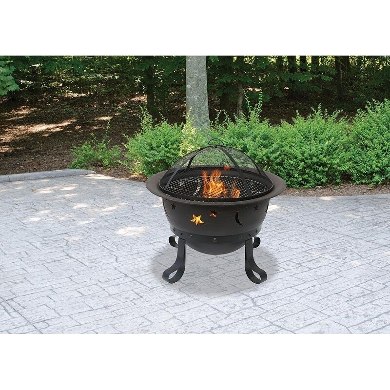 Oil Rubbed Bronze Outdoor Fire Pit with Stars and Moons