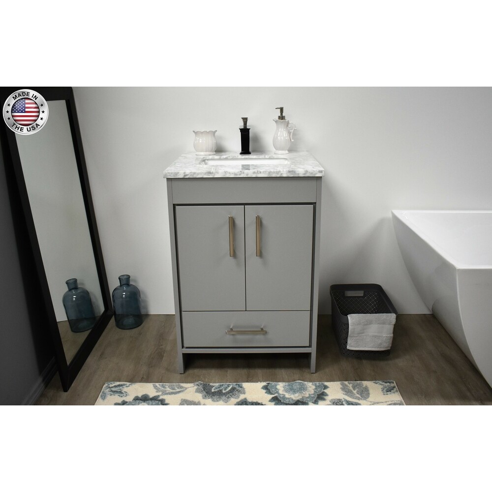 Volpa USA Capri 24 Inch Vanity in Grey/Carrara Marble Set