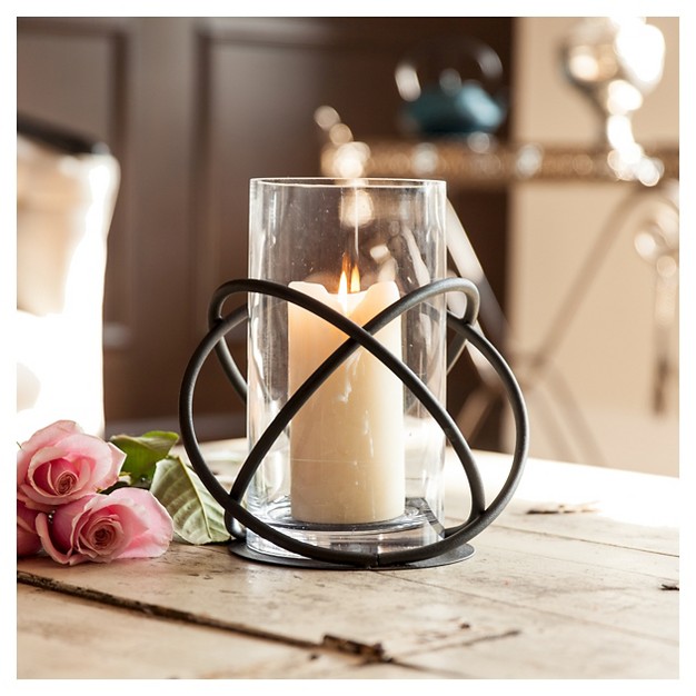 Metal amp Glass Single Candle Holder Black Danya B