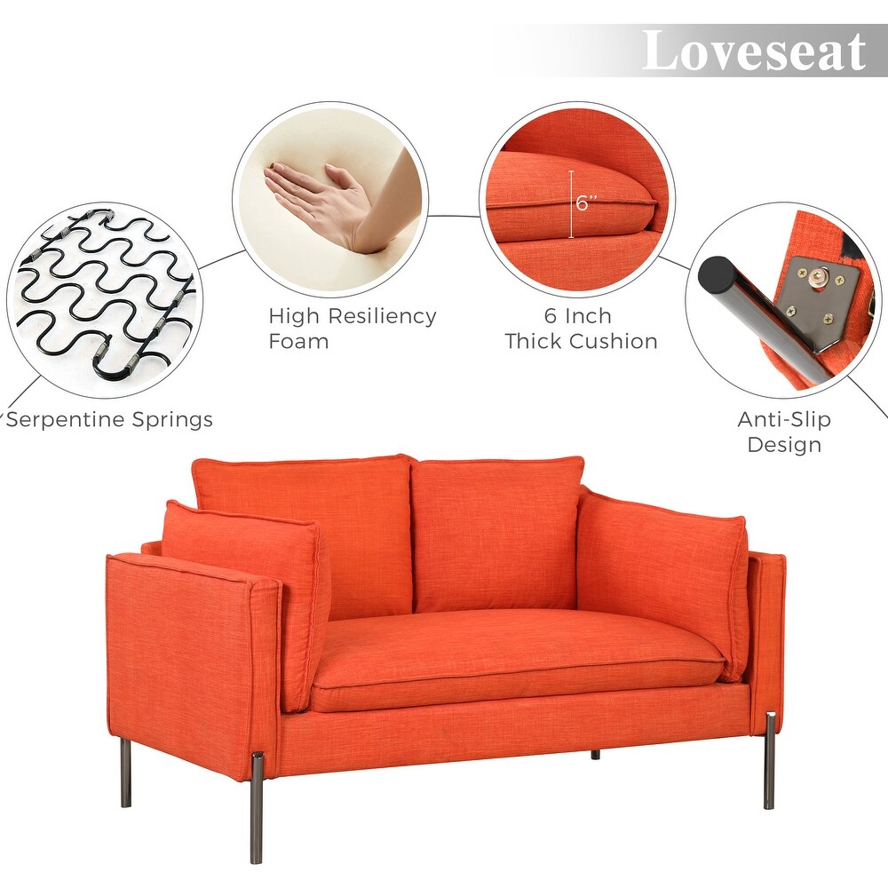 2 Piece Sofa Sets Modern Linen Fabric Upholstered  Loveseat and 3 Seat Couch Set Furniture with USB Charging Ports (2+3 seat)