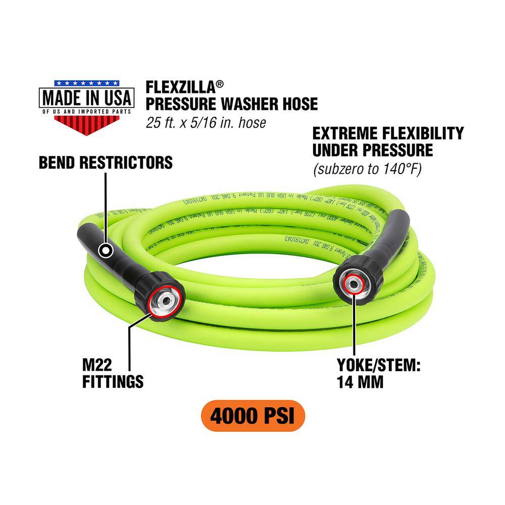 Flexzilla 516 in. x 50 ft. 4000 PSI Pressure Washer Hose with M22 Fittings HFZPW40550M