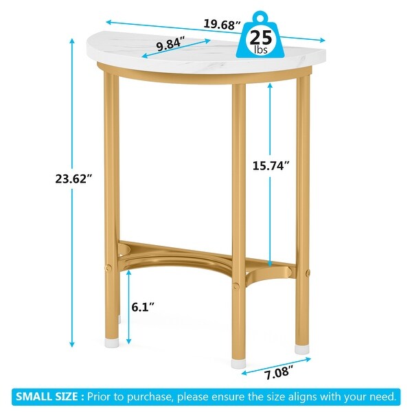 Faux Marble End Table Semi Circle， 20'' Small Half Round Side Tables with Base Metal Legs