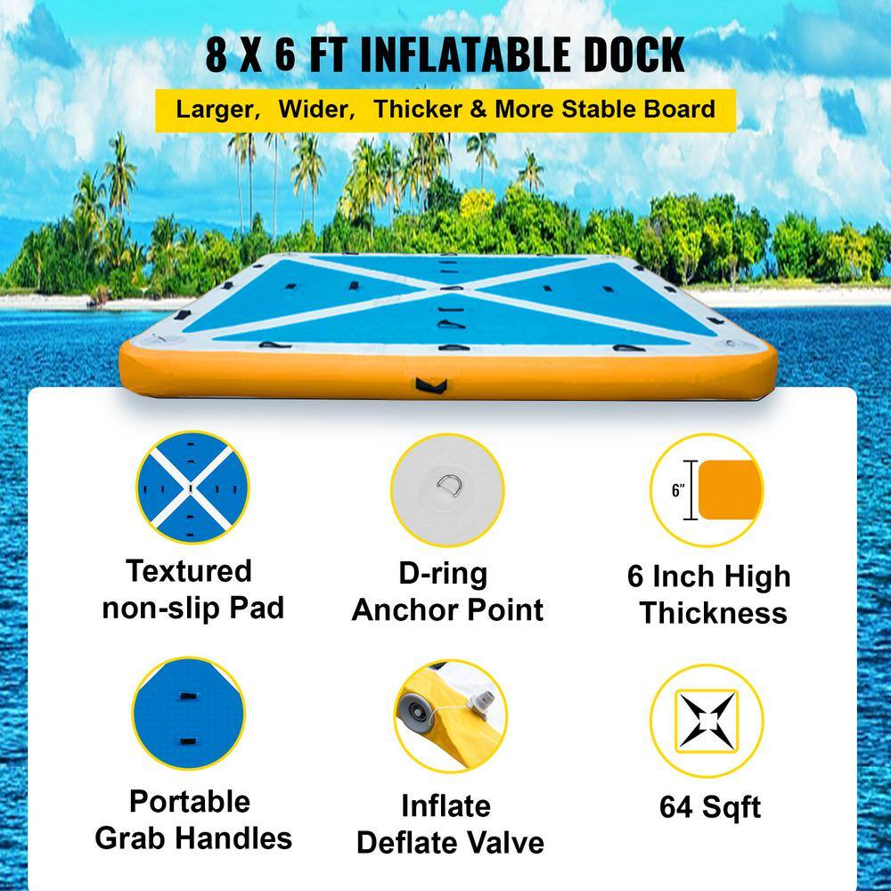 VEVOR 8 x 6 ft. Inflatable Floating Dock 6 in. Thick Inflatable Platform with Electric Air Pump for Water Play FT8X6QB0000000001V1