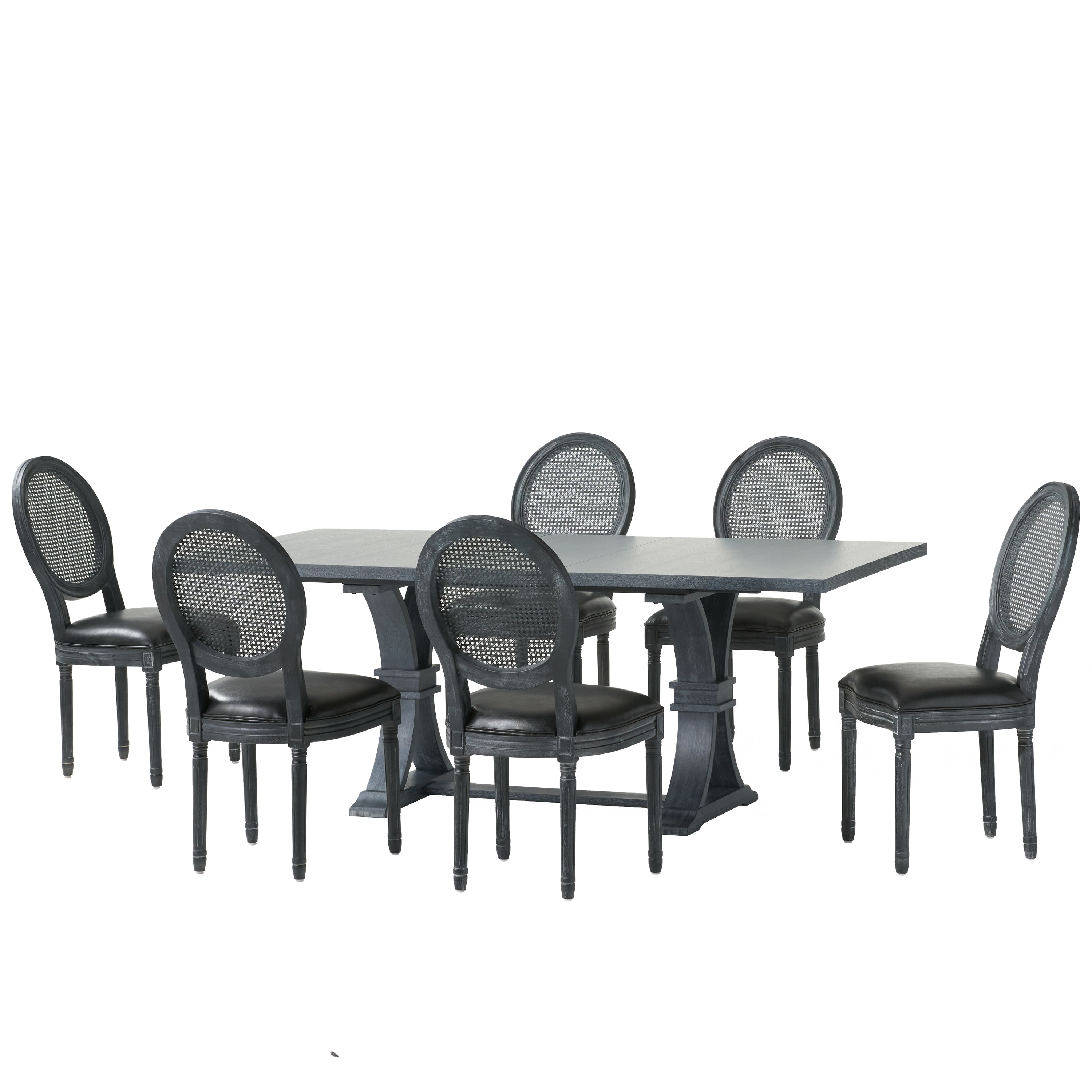 Lintz French Country Wood and Cane 7-Piece Expandable Dining Set