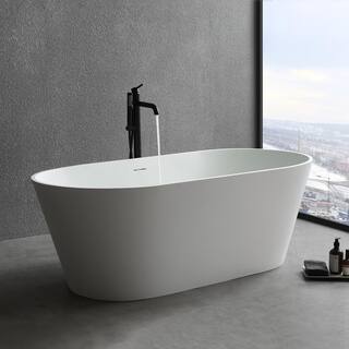 MEDUNJESS Maria 63 in. Stone Resin Solid Surface Matte Flatbottom Freestanding Bathtub in White FS304-1600