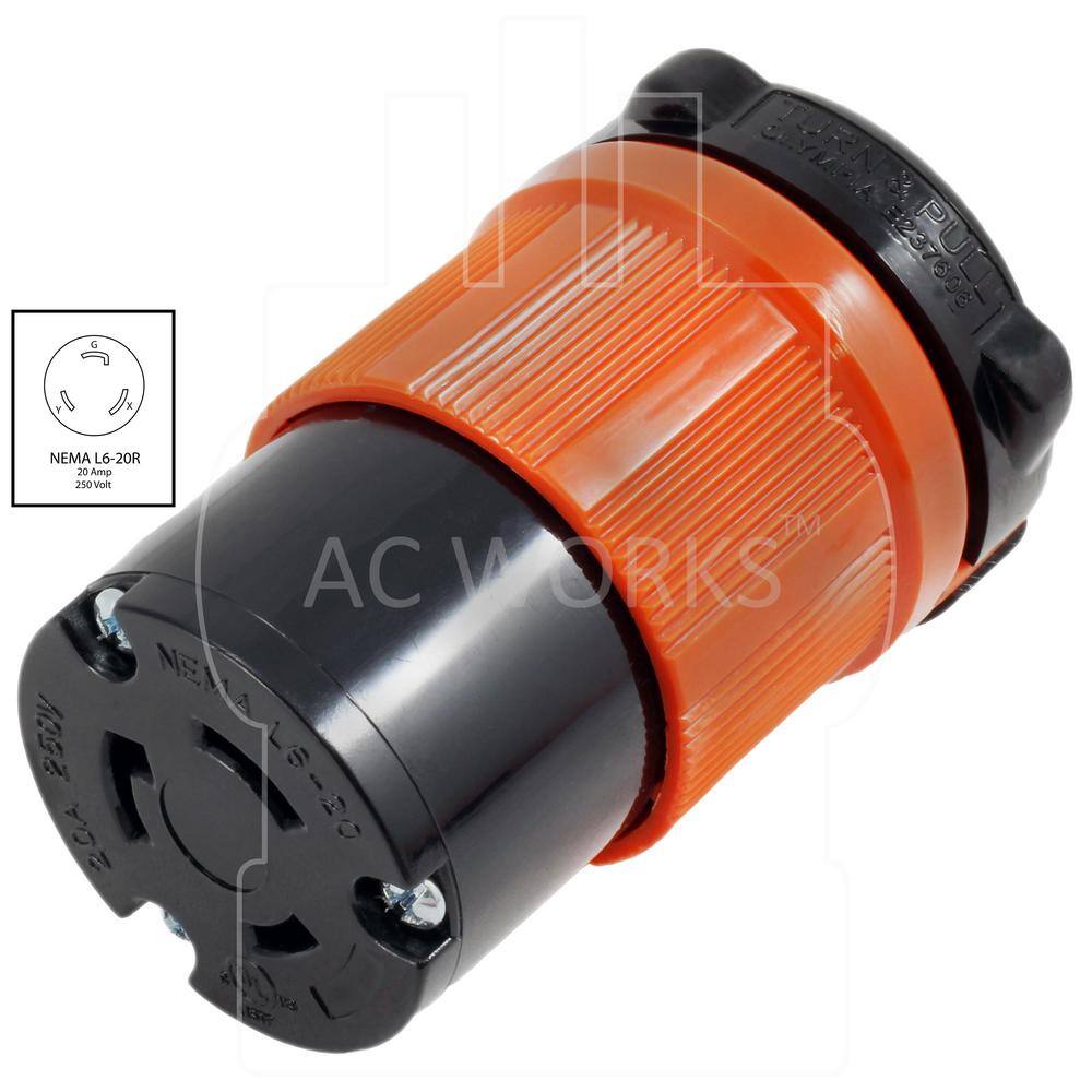 AC WORKS AC Connectors NEMA L6-20R 20 Amp 250-Volt 3-Prong Assembly Locking Female Connector ASL620R