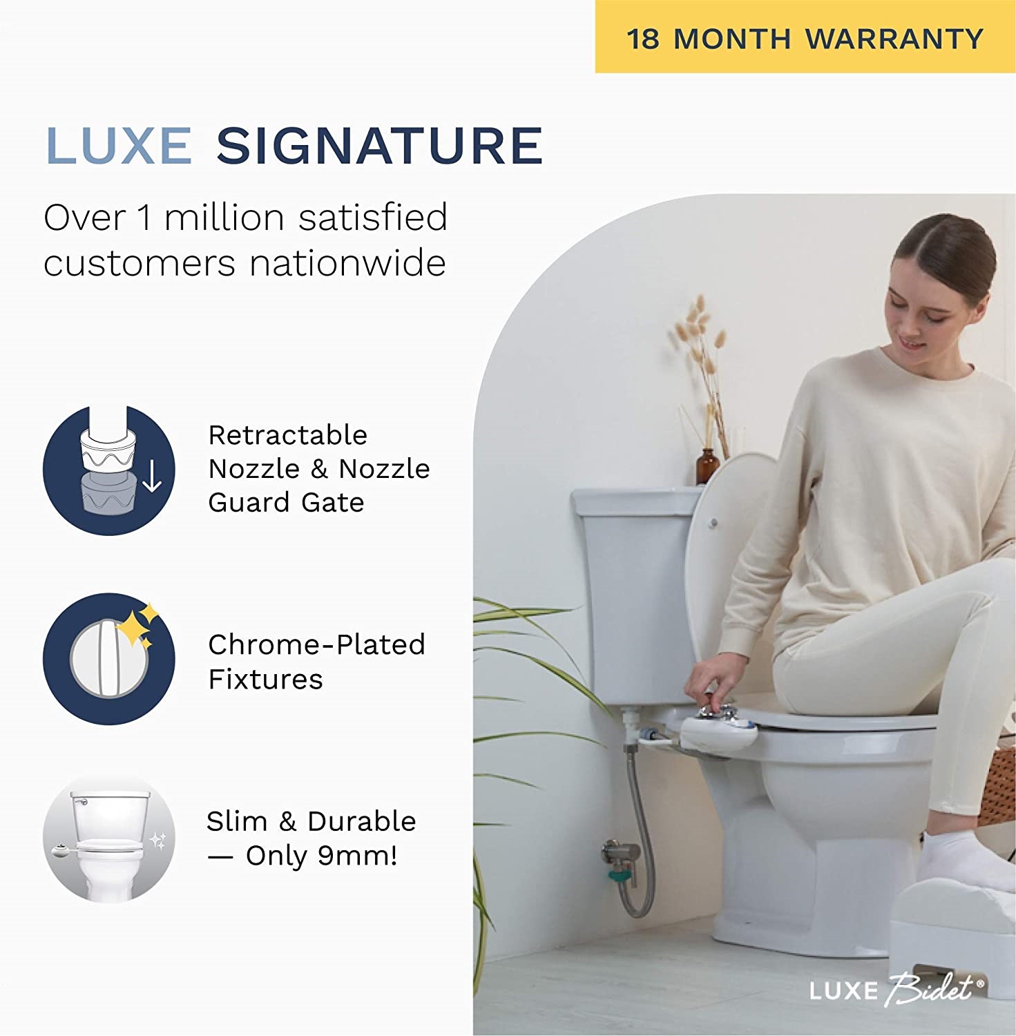 Luxe Bidet Neo 120， Self Cleaning Nozzle， Fresh Water Non-Electric Mechanical