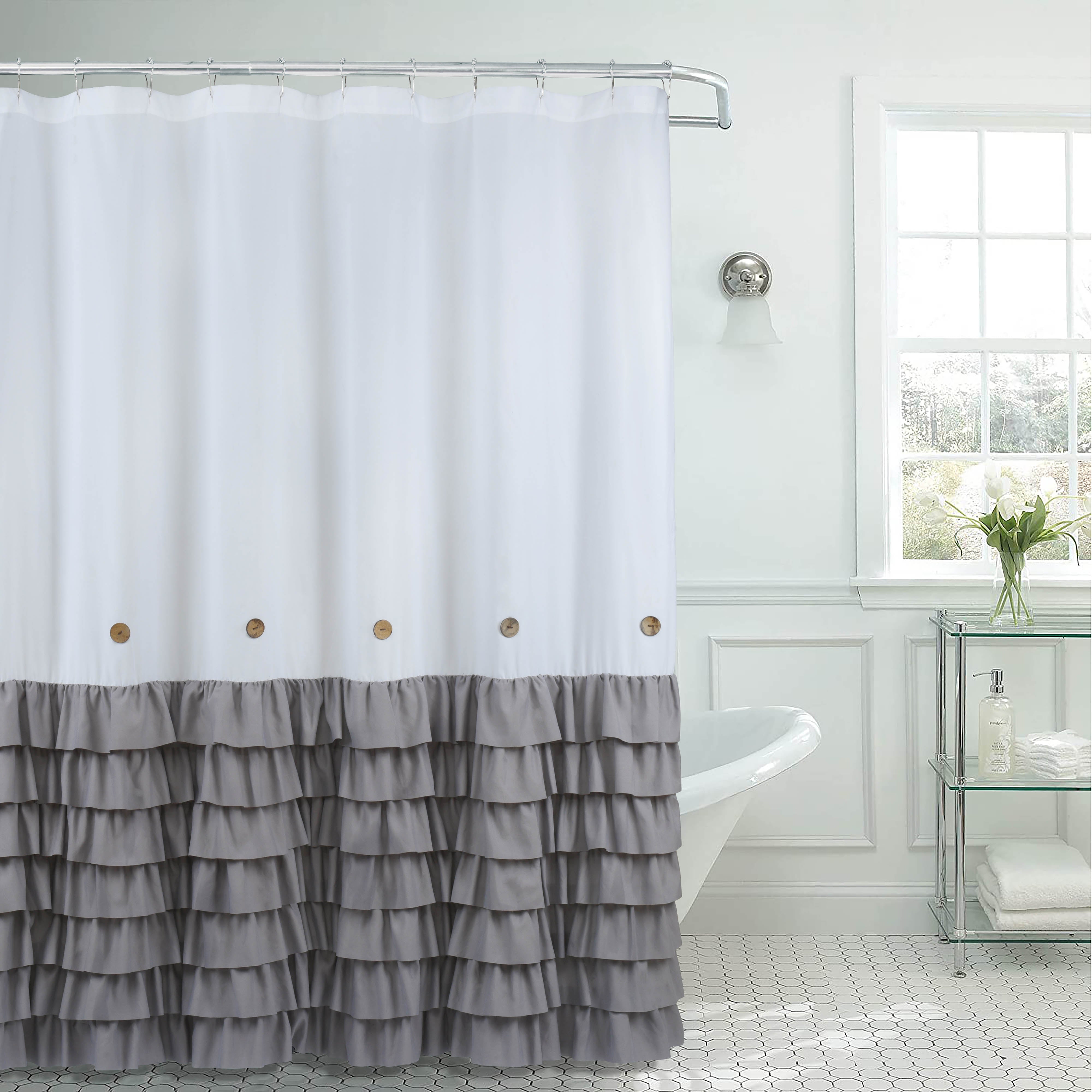 HIG Farmhouse Shower Curtain with PEVA Liner bathroom-1 Curtain with Buttons Decor, 72