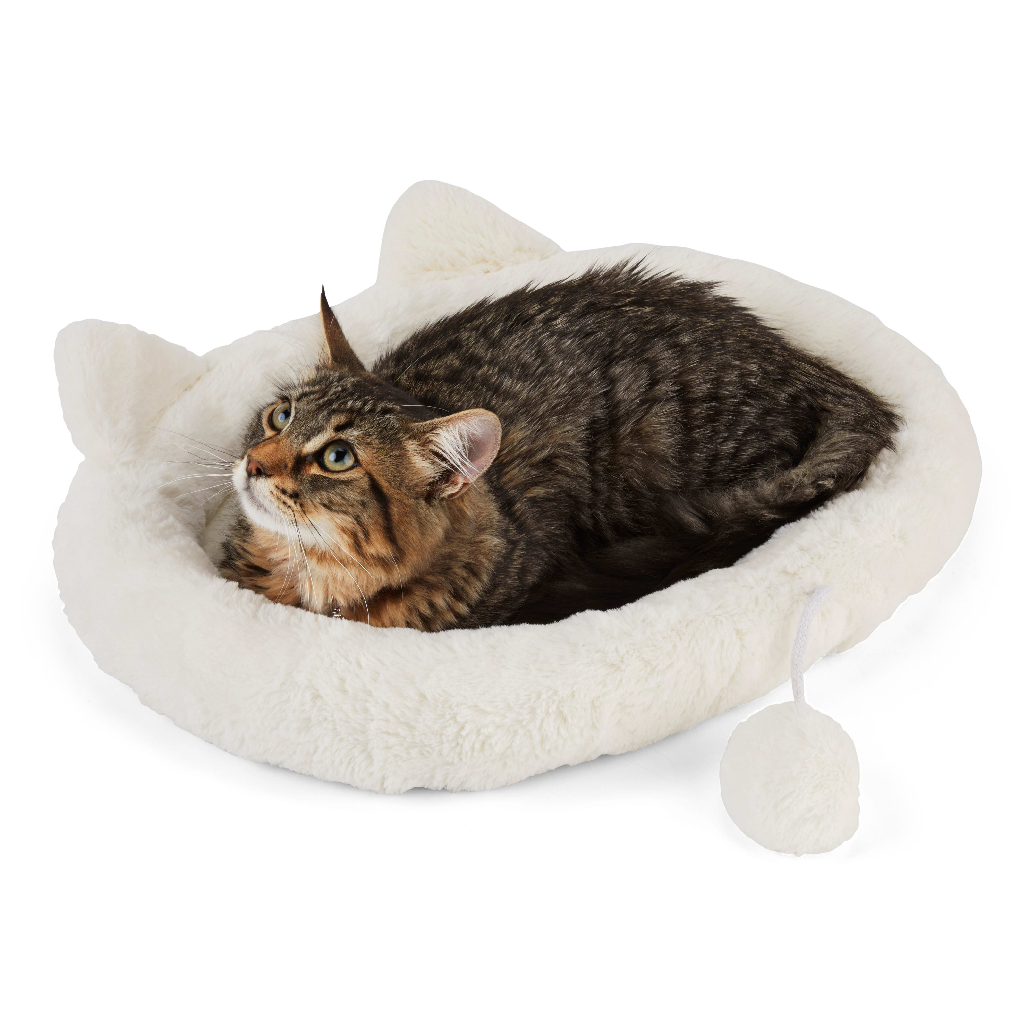 EveryYay Snooze Fest Ivory Cat Head Oval Snuggler Bed， 17