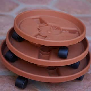 Bloem Caddy Round 14 in. Terra Cotta Plastic Plant Stand Caddy with Wheels 95124C