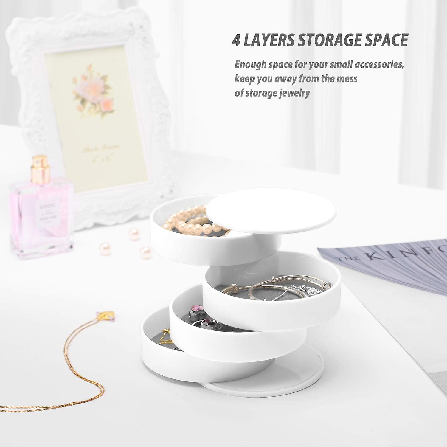 Small Jewelry Box Earring Holder For Women， Jewelry Storage Box 4-layer Rotatable Jewelry Accessory Storage Tray With Lid For Rings Bracelets