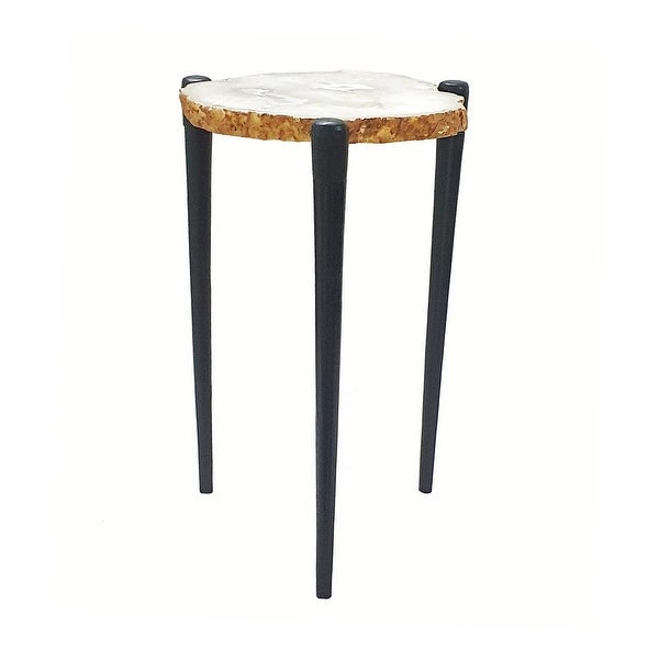 18 Inch Side Table， Agate Stone Top， Aluminum Tri Legs， Modern， White