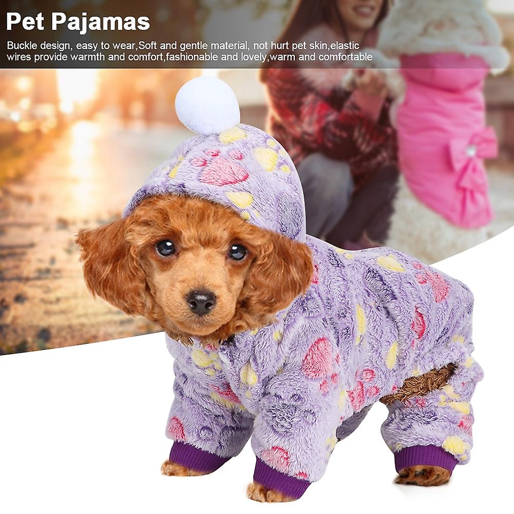 Autumn Winter Pet Clothes Jump Suit Warm Pajamas Clothing For Dogs Cats Small Animals Purple Dog Paw L