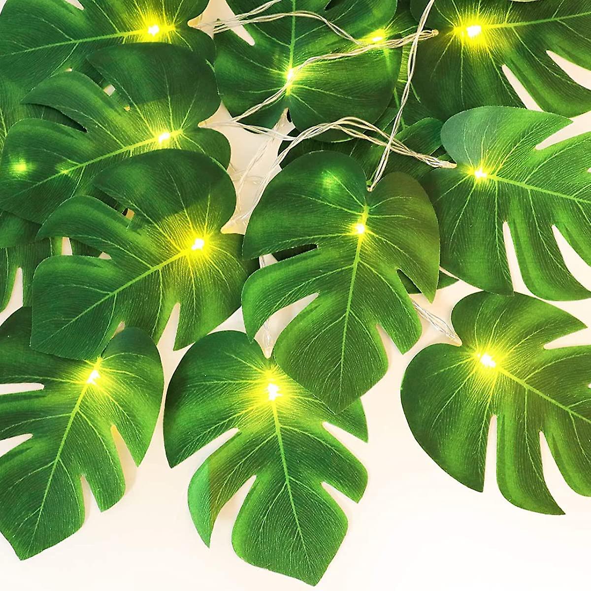 20 Led Monstera Leaf String Lights，artificial Tropical Palm Leaves Wall Hanging Vine With Lights，summer Decoration For Hawaiian Jungle Safari Luau Par